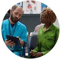 patient signing with nurse